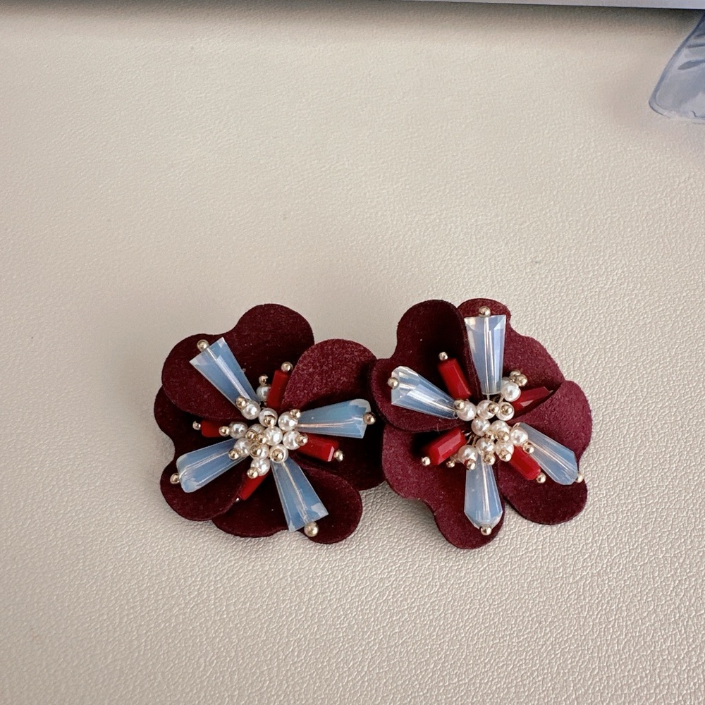 Burgundy Floral Earrings